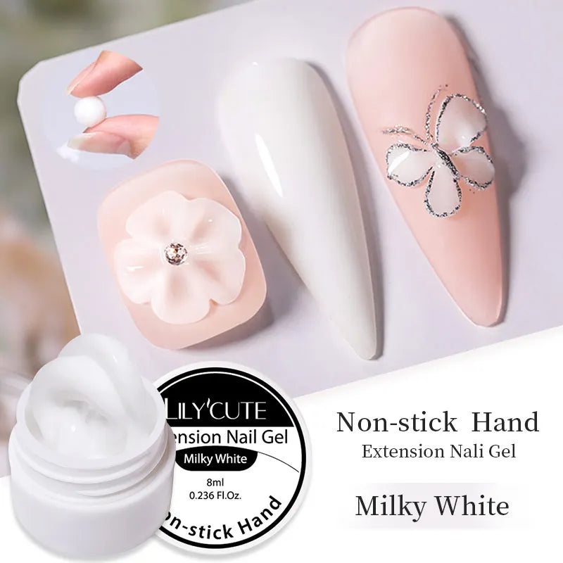 LILYCUTE 8ml Clear Non Stick Hand Extension Gel Nail Polish For 3D Shaping Nail Art Solid Milky Jelly Hard Gel For Fake Nail DIY