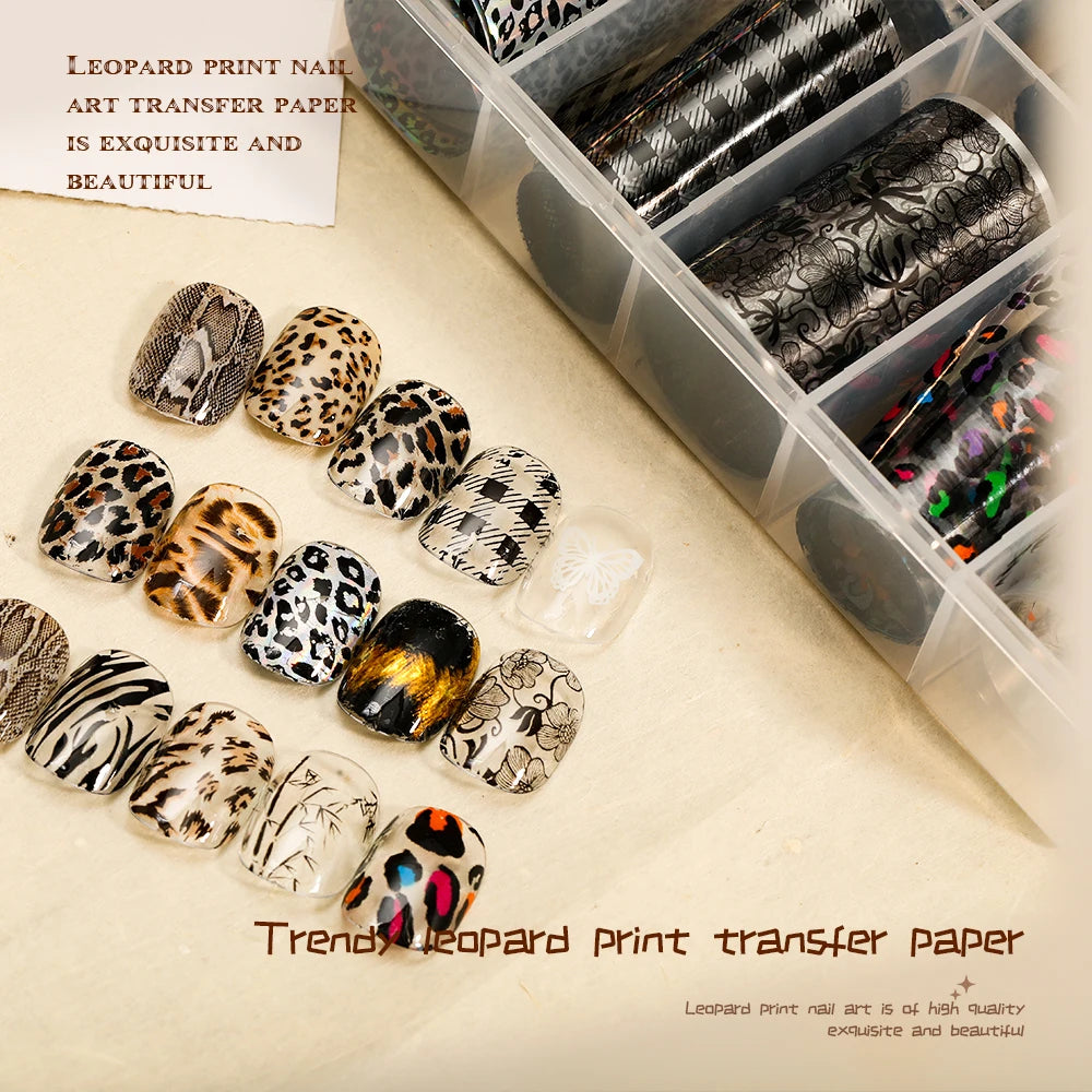 Kaniu Leopard Print Nail Transfer Paper – Water-Soluble Animal Print Foils, 10 Rolls