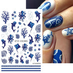Blue Ocean Nail Art Stickers – Whale, Octopus & Starfish Decals, 2 Pieces