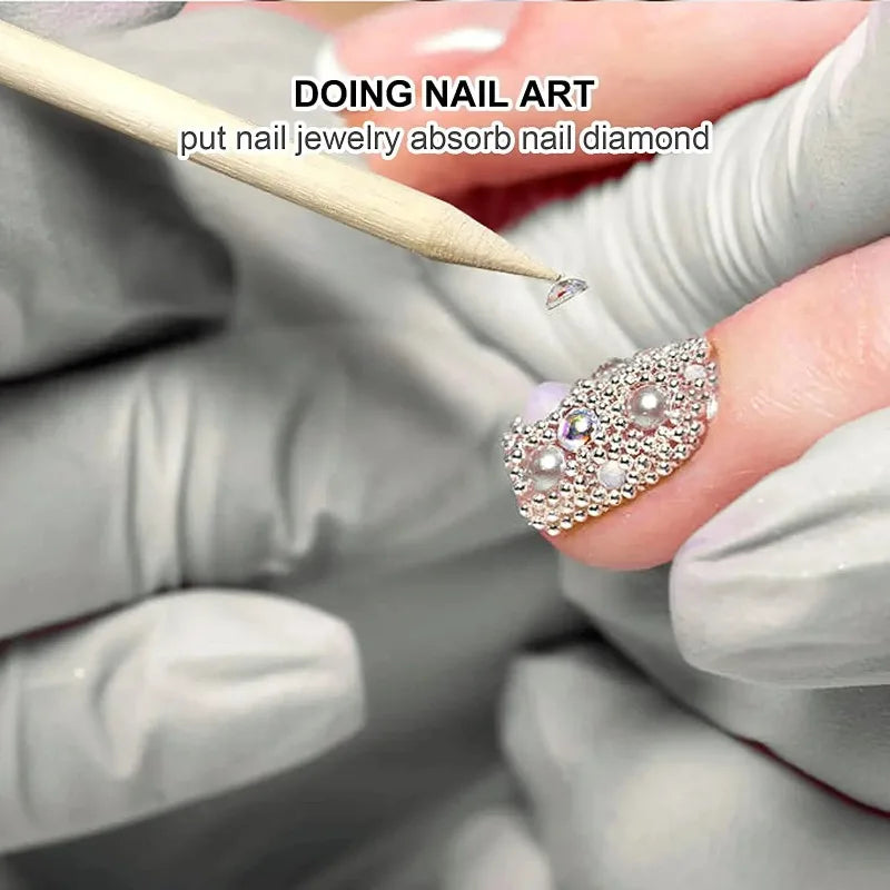 Orange Wood Nail Sticks – Double-Sided Cuticle Pusher & Rhinestone Dotting Tool