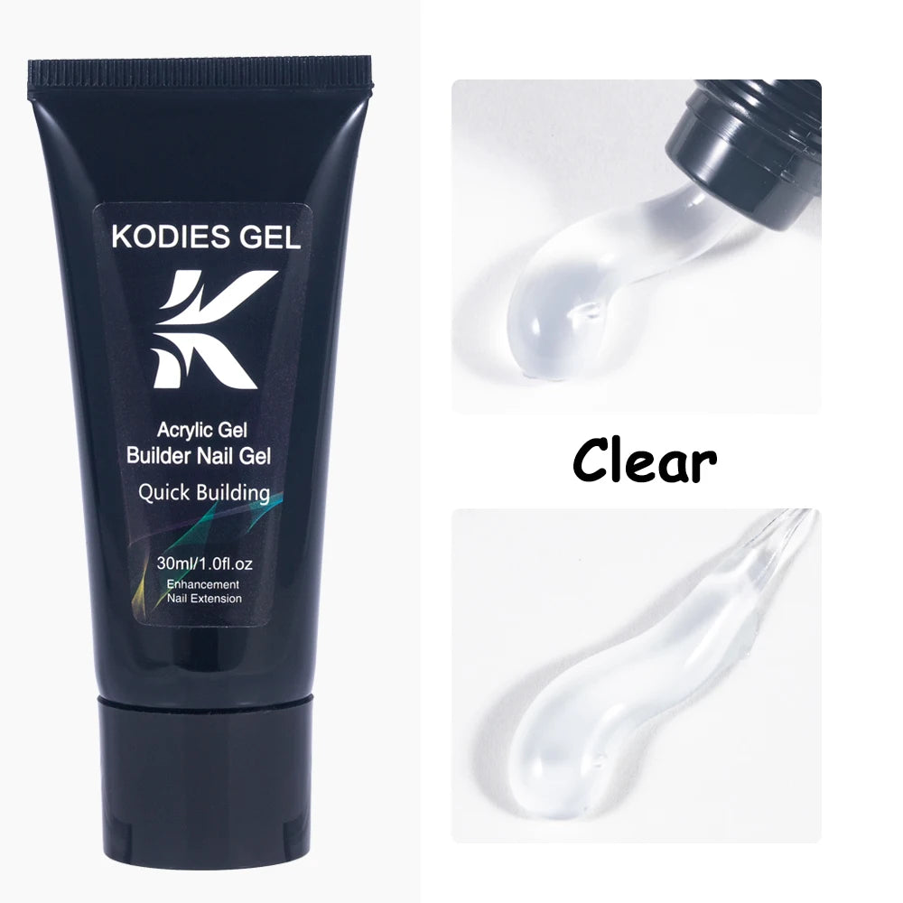 KODIES GEL Poly Acrylic Builder Nail Gel – Milky White & Clear Hard Construction Gel, 30ml