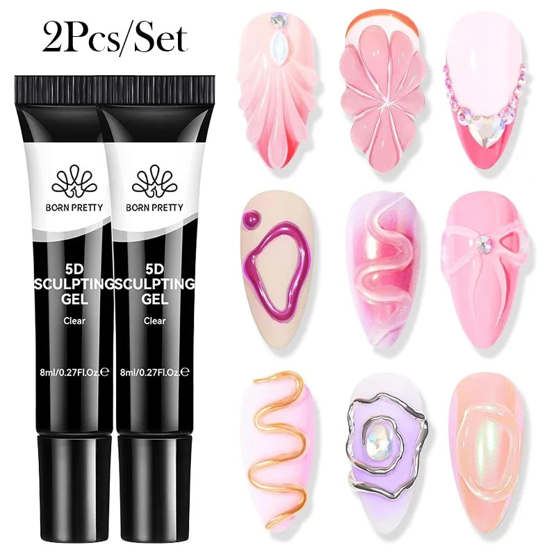 BORN PRETTY Nail Rhinestone Gel 3D Shaping Carving Flower Manicure 30g Super Adhesive NO Wipe Gel for Powder Solid Jewelry Gel