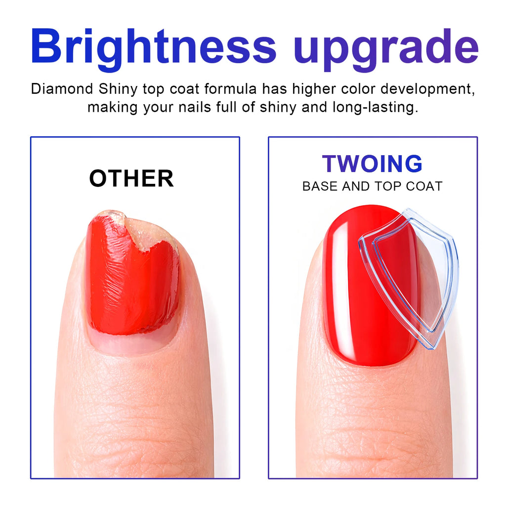 TWOING Rubber Build Base & Diamond Shine No-Wipe Top Coat Set