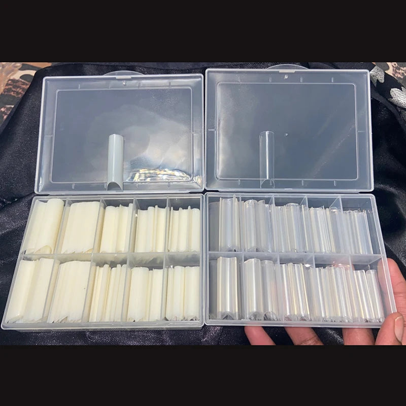 XXL French Half-Cover Nail Tips – Clear Acrylic Coffin & C-Curve Extensions
