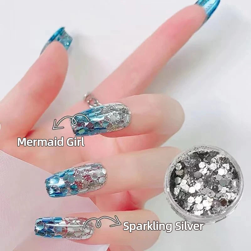 Nibiru DU Crystal Rhinestone Nail Flakes – Blue & Silver Sparkling Flat Gems