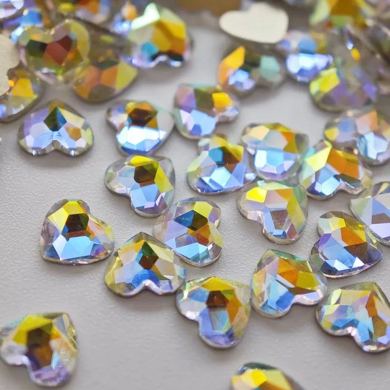 Heart Flatback Nail Rhinestones – 12-Cut Faceted Crystal Art Stones