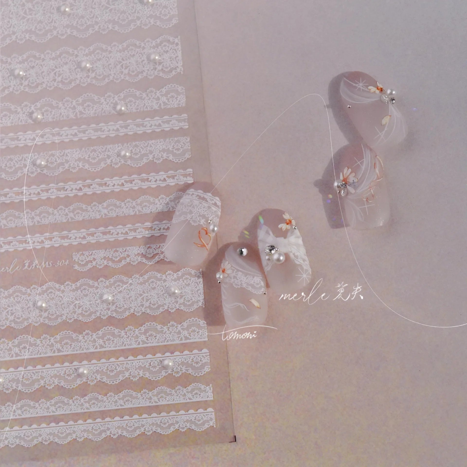 NAILFYOU 5D Lattice Lace Nail Stickers – Love Bow & Stripe Decals
