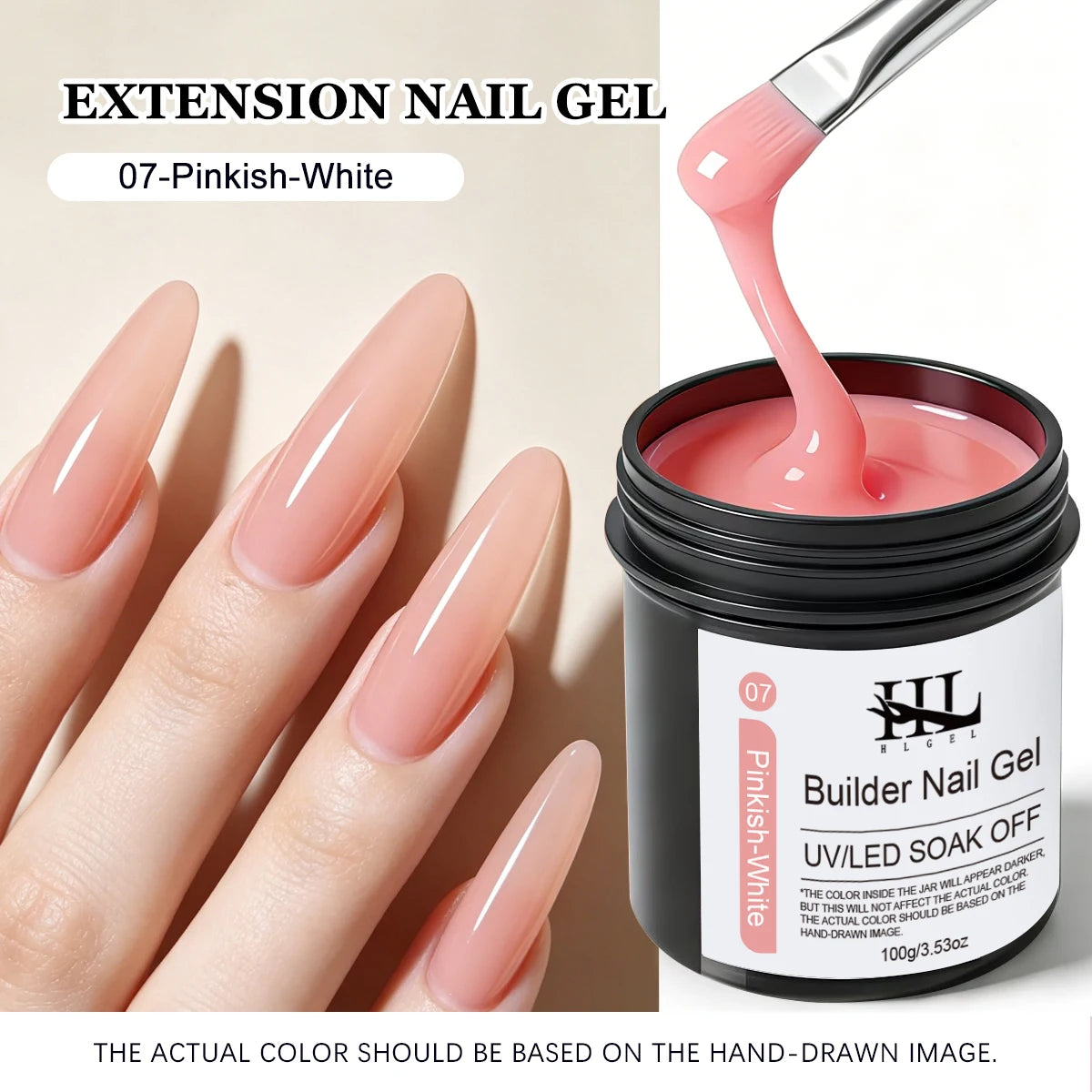 HL 100g Clear Nail Extension Gel,Professional Hard UV Gel for Nail Lengthening,Non-Yellowing Self-Leveling Builder Gel for DIY