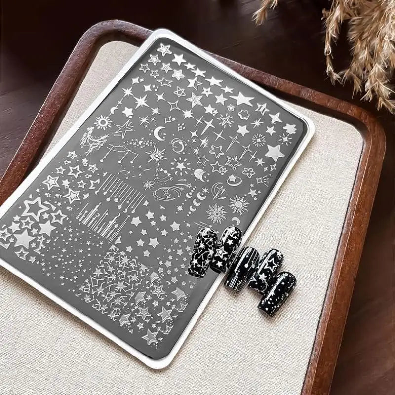Cartoon Moon & Stars Nail Stamping Plate – Celestial Design Template