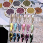 Cat Eye Magnetic Nail Glitter Powder Set – Aurora Crystal Chrome Pigment, 6 Colors