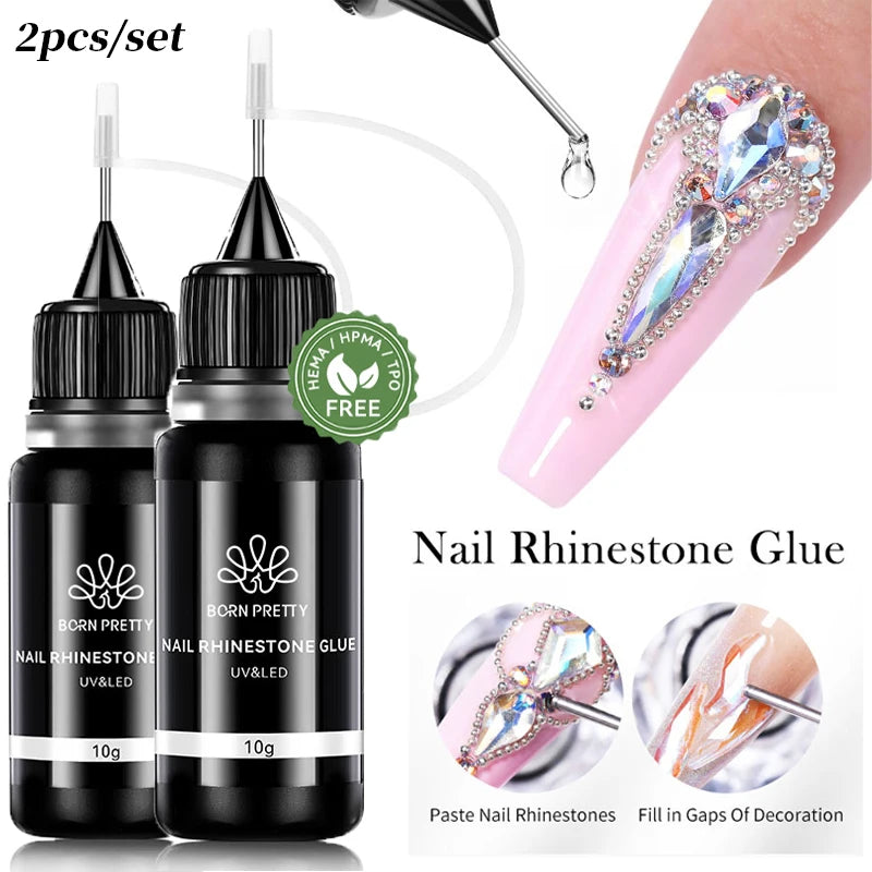 BORN PRETTY Nail Rhinestone Gel 3D Shaping Carving Flower Manicure 30g Super Adhesive NO Wipe Gel for Powder Solid Jewelry Gel