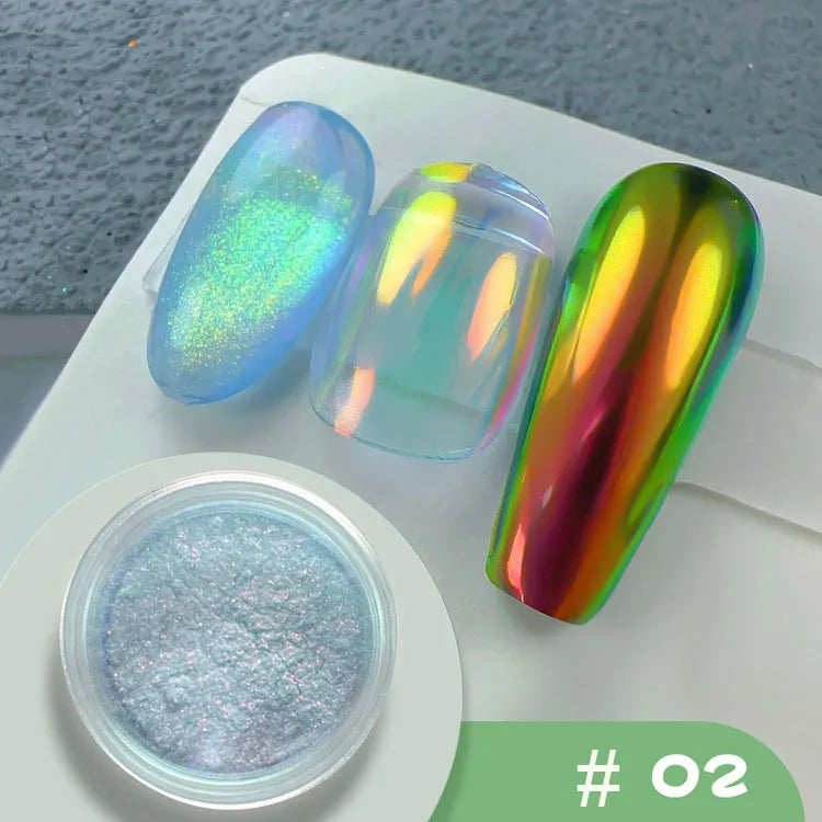 1Jar Magic Mirror Chameleon Nail Powder Glitter Aurora Pearlescent Powder Chrome Pigment Rubbing Dust Manicure Decoration