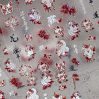 Rhstoe Nine-Tailed Fox 5D Nail Stickers – Chinese Style Fox Mask & Flower Decals