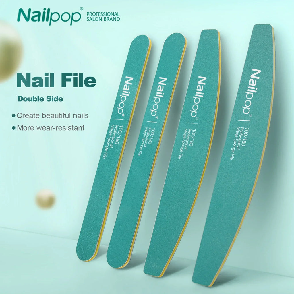 NAILPOP 10PCS Professional Nail Files 100/180 Grit Halfmoon Polishing Grinding Manicure Pedicure At Home Nail Buffers for DIY