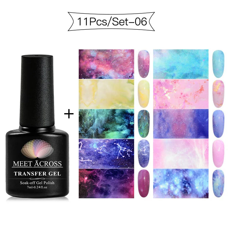 MEET ACROSS Nail Art Transfer Foil Gel Set – Starry Sky Adhesive, 7ml