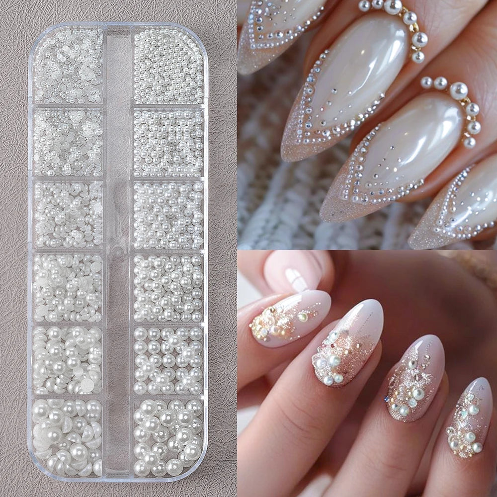 MingLee 3D Pastel Acrylic Flower Nail Charms – Gold & Silver Caviar Bead Set
