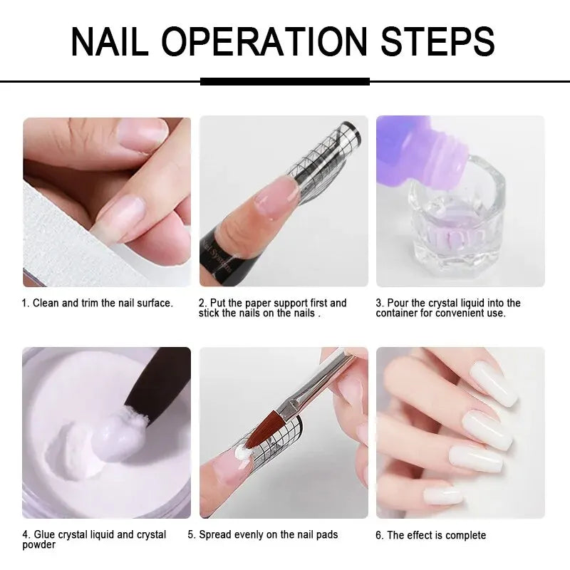MAFANAILS Crystal Powder Set – Acrylic Powder, Monomer & Brush Kit, 8pcs