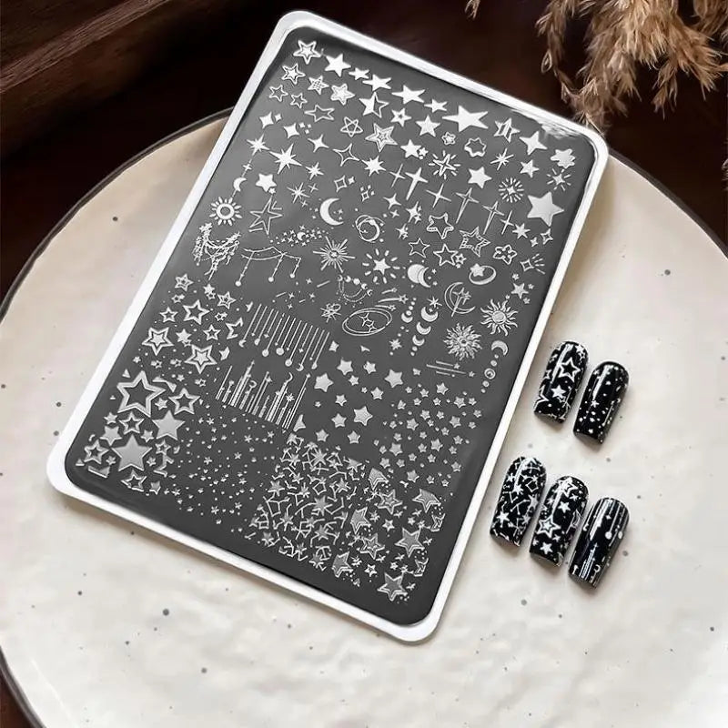 Cartoon Moon & Stars Nail Stamping Plate – Celestial Design Template