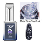 KODIES GEL Matte Glitter Top Coat – Satin Silver Flakes Finish