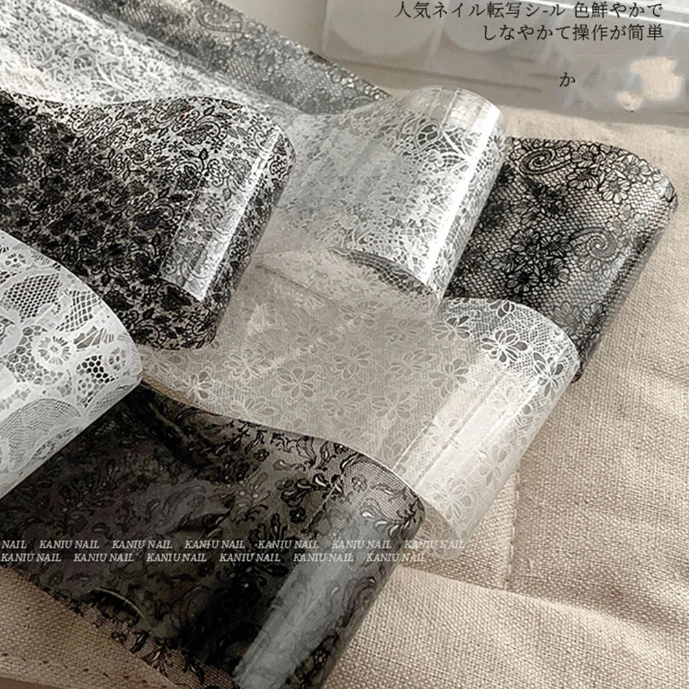 MAFANAILS Black & White Lace Nail Transfer Stickers – Sexy Flower Lace Foils, 10 Rolls