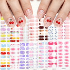 16-Tip Floral Full-Cover Nail Wraps – Daisy, Cherry & Tulip Gel Stickers