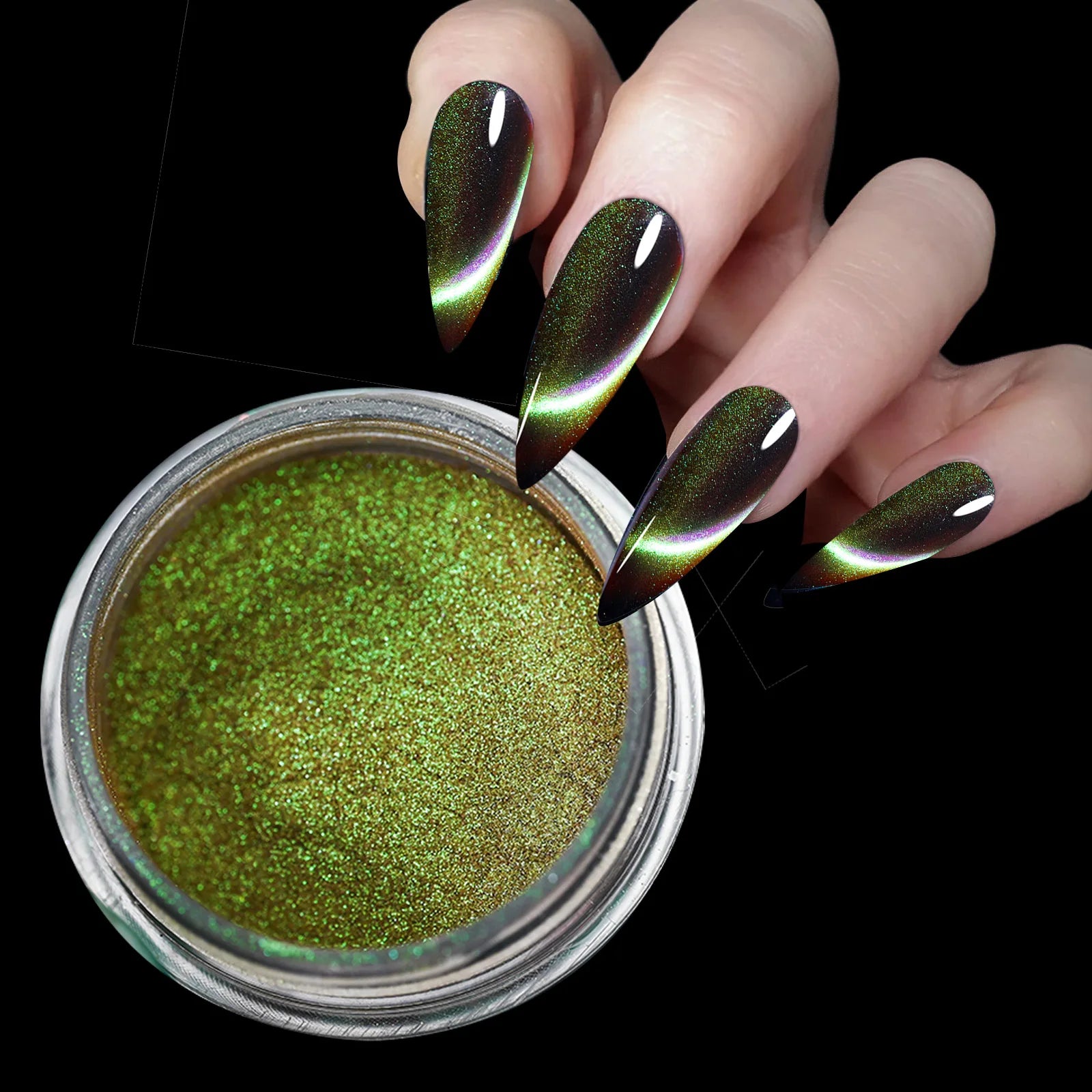 1Jar 9D Sparkly Chameleon Magnetic Nail Powder Cat Eye Effect Chrome Nail Pigment 0.5g Holographic Glitter Cat Eye Magnet Powder