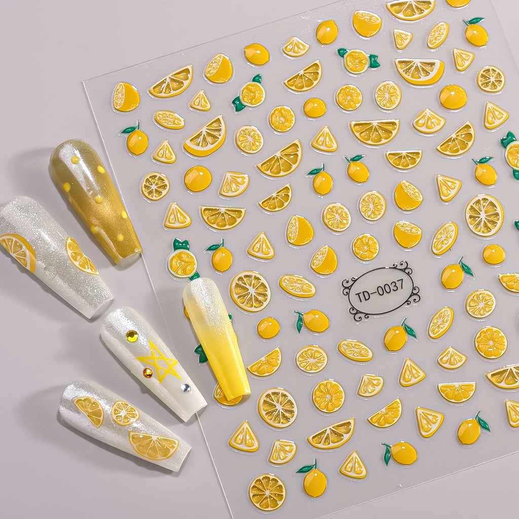 5D Summer Lemon Jelly Nail Sticker – Embossed Fruit Decal