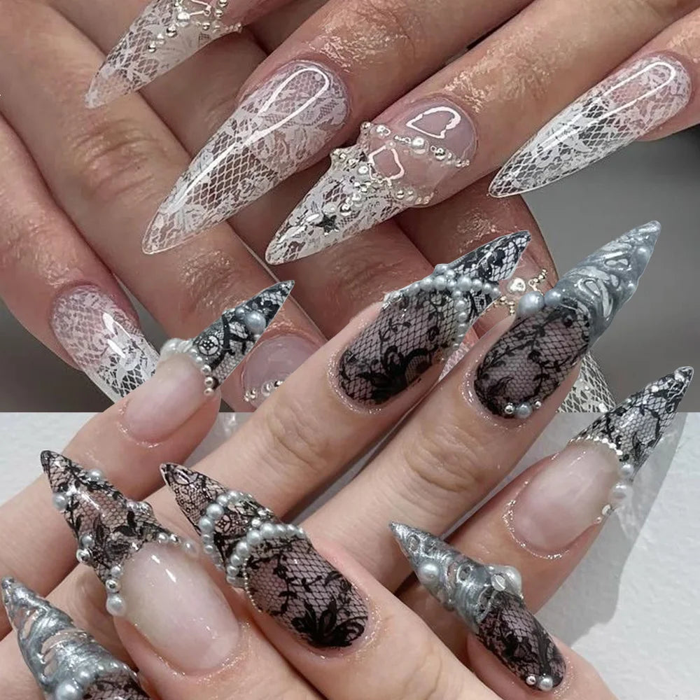 MAFANAILS Black & White Lace Nail Transfer Foils – Sexy Lace Flower Sticker Set, 10 Rolls