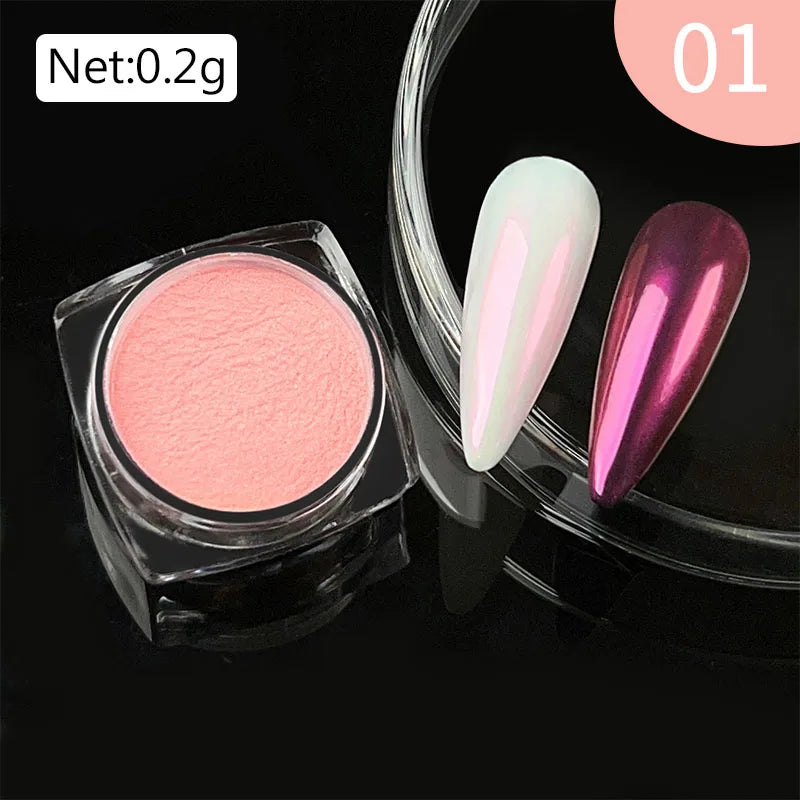 NICOLE DIARY Aurora Nail Powder White Pigment Pearl Rubbing Dust Effect Nail Art Glitter Manicure Nail Accessories