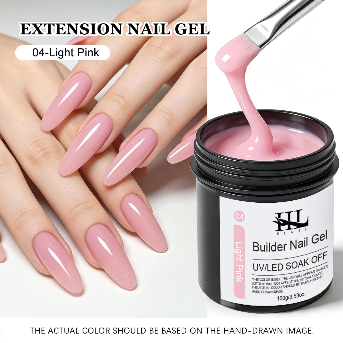 HL 100g Clear Nail Extension Gel,Professional Hard UV Gel for Nail Lengthening,Non-Yellowing Self-Leveling Builder Gel for DIY