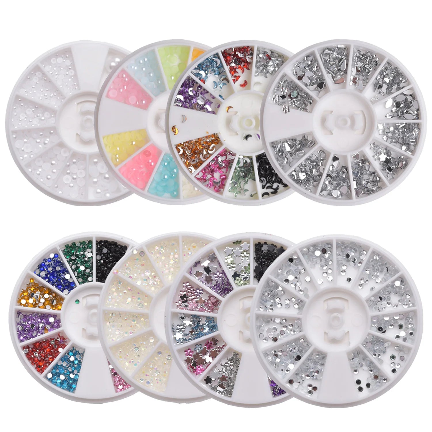 Mixed 12-Color Shining Stone Nail Rhinestones – Small Beads Wheel, 1.5-3mm