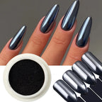 Chrome Black Nail Powder – Magic Mirror Metallic Pigment with Brush