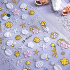 Summer Ocean Embossed Nail Art Stickers – Shell, Starfish & Floral Decals