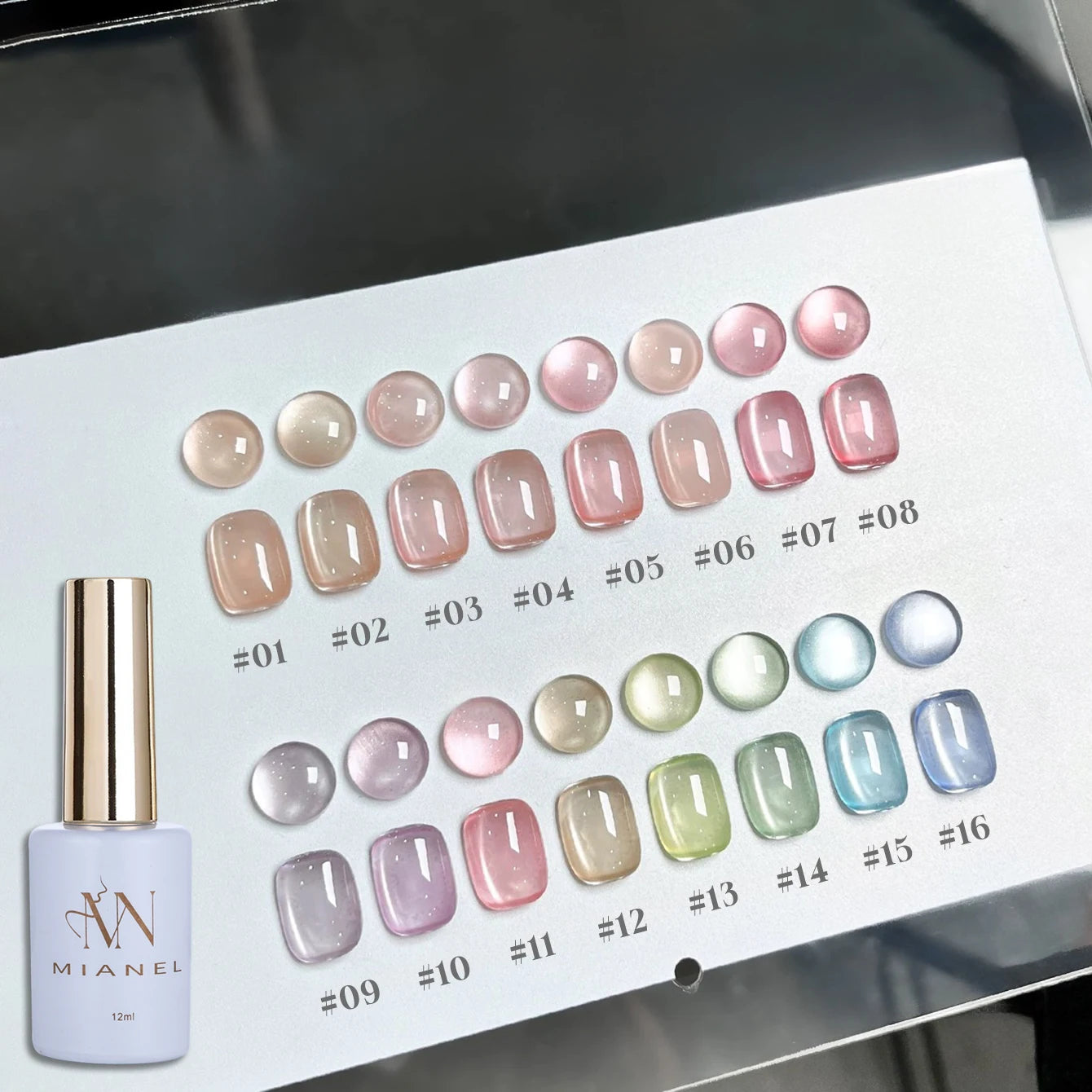 1-16PCS White Moonlight Glass Bead Nail Cat's Eye Gel Magnetic Satin Gel Polish 16-Colors Soak Off Glitter Manicure Varnish