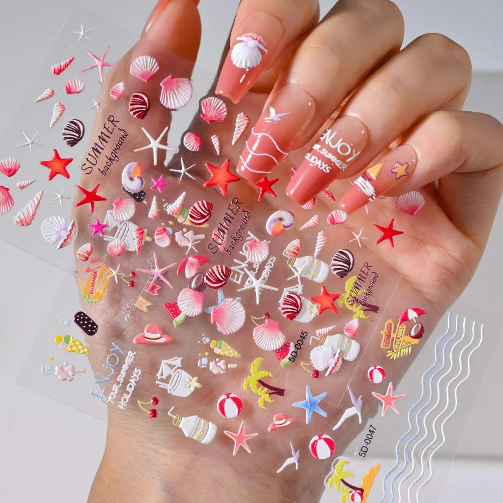MAFANAILS 5D Embossed Sea Shell Nail Stickers – Ocean Beach Starfish Decals