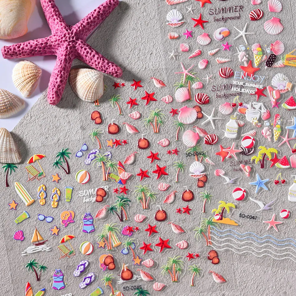 MAFANAILS 5D Embossed Sea Shell Nail Stickers – Ocean Beach Starfish Decals