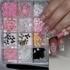 MAFANAILS 3D Resin Bowknot Pearl Nail Charms – Y2K Heart & Flower Decor, 12 Grids