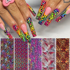 Leopard Print Nail Transfer Paper Set – Animal Pattern Foil Decals, 10 Rolls