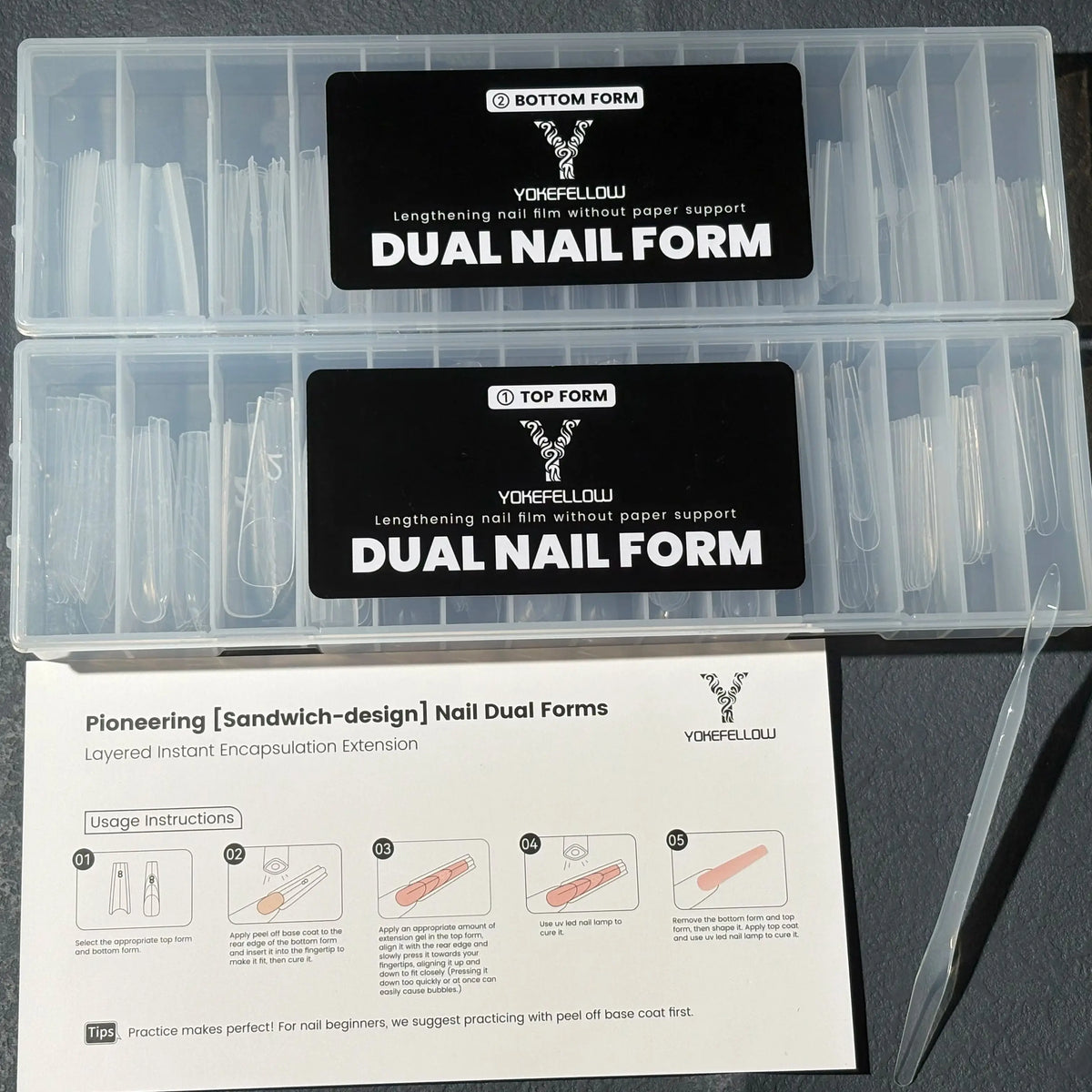 YOKEFELLOW Sandwich Dual Nail Forms – Coffin & Almond Extension Molds, 240pcs
