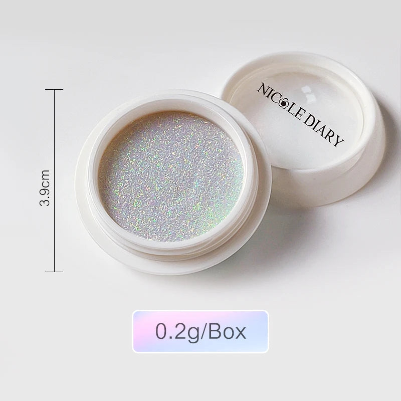 NICOLE DIARY Aurora Nail Powder White Pigment Pearl Rubbing Dust Effect Nail Art Glitter Manicure Nail Accessories