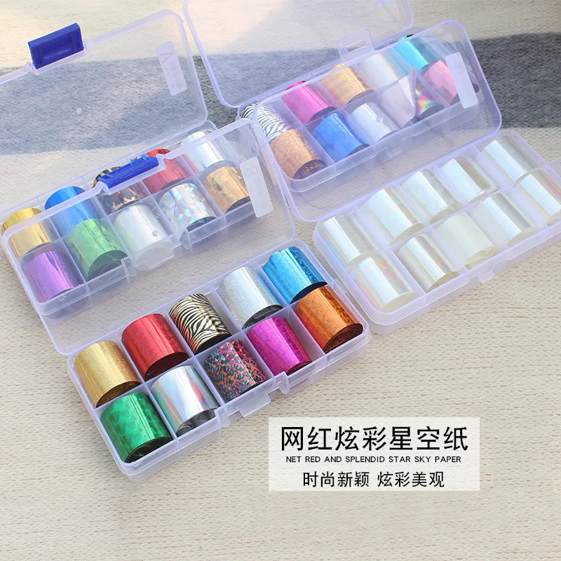 MingLee Holographic Nail Transfer Foils – Flower, Butterfly & Galaxy Mirror Effect, 10 Rolls