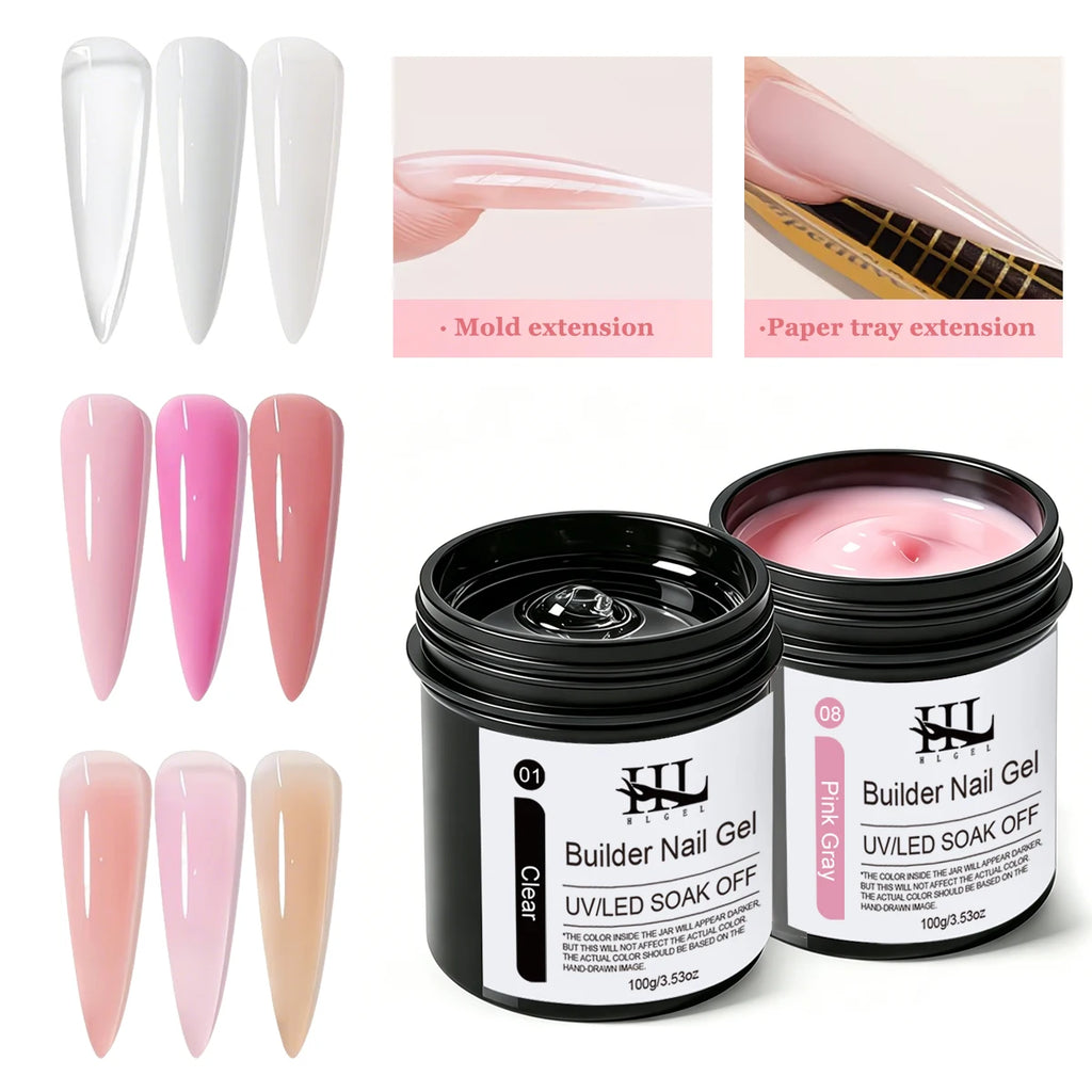 HL 100g Clear Nail Extension Gel,Professional Hard UV Gel for Nail Lengthening,Non-Yellowing Self-Leveling Builder Gel for DIY
