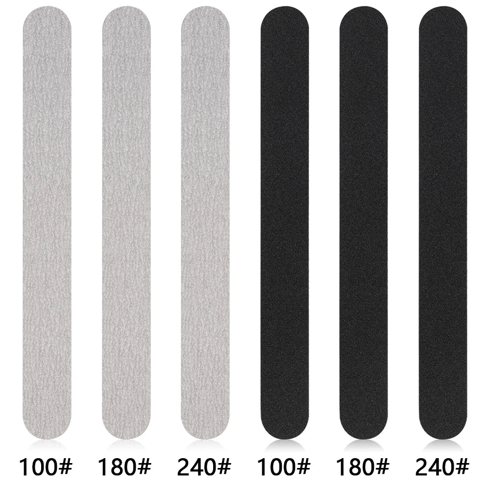 10Pcs Straight Sticks Replacement Nail Art Files 100/180/240 SandPaper With Metal Handle Grinding Tools Polishing Manicure Files