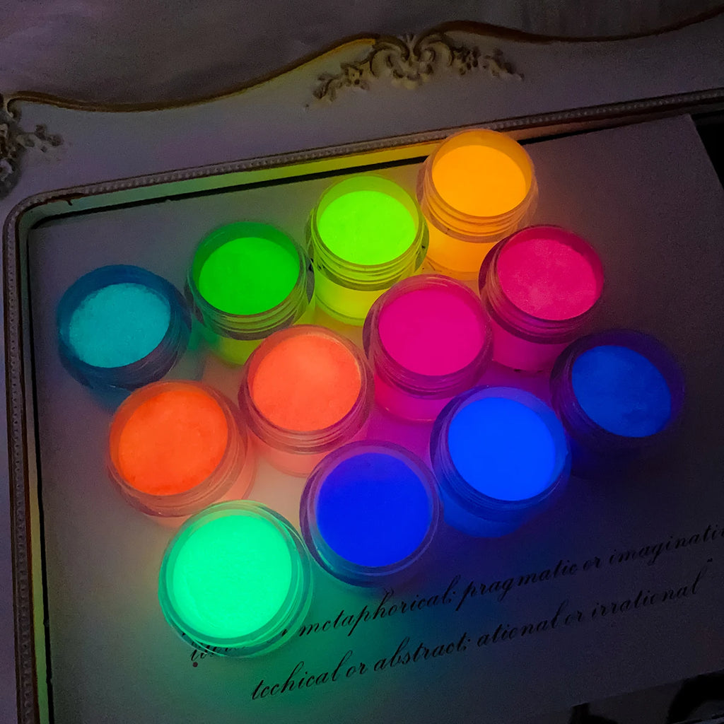 MAFANAILS Glow-in-the-Dark Acrylic Powder – Luminous Neon Nail Powder Set, 12 Colors