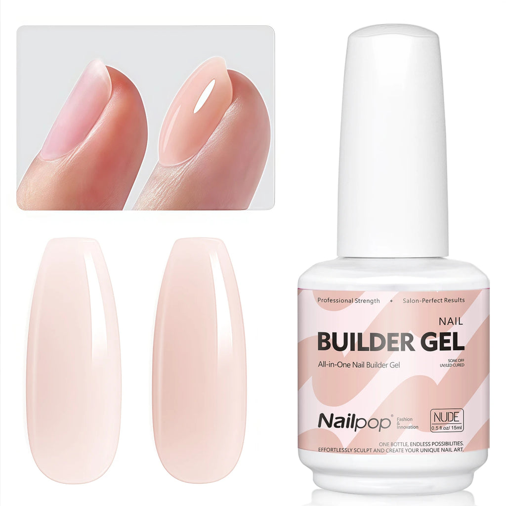Nailpop 7 in 1 Builder Gel Multicolor Clear White Pink Nude 15ml Nail Apex and Extension Strengthener UV Gel for DIY Home Salon