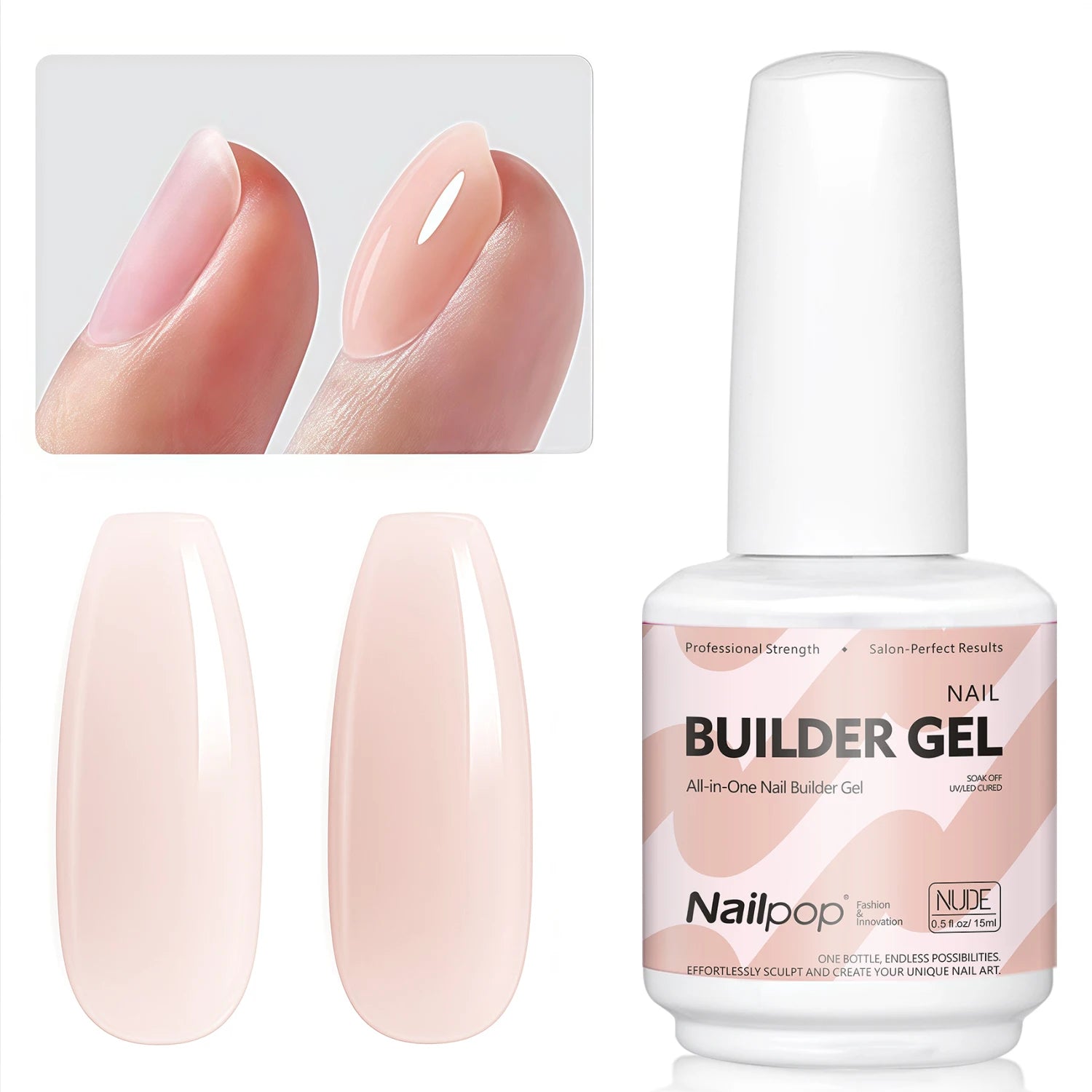 Nailpop 7 in 1 Builder Gel Multicolor Clear White Pink Nude 15ml Nail Apex and Extension Strengthener UV Gel for DIY Home Salon