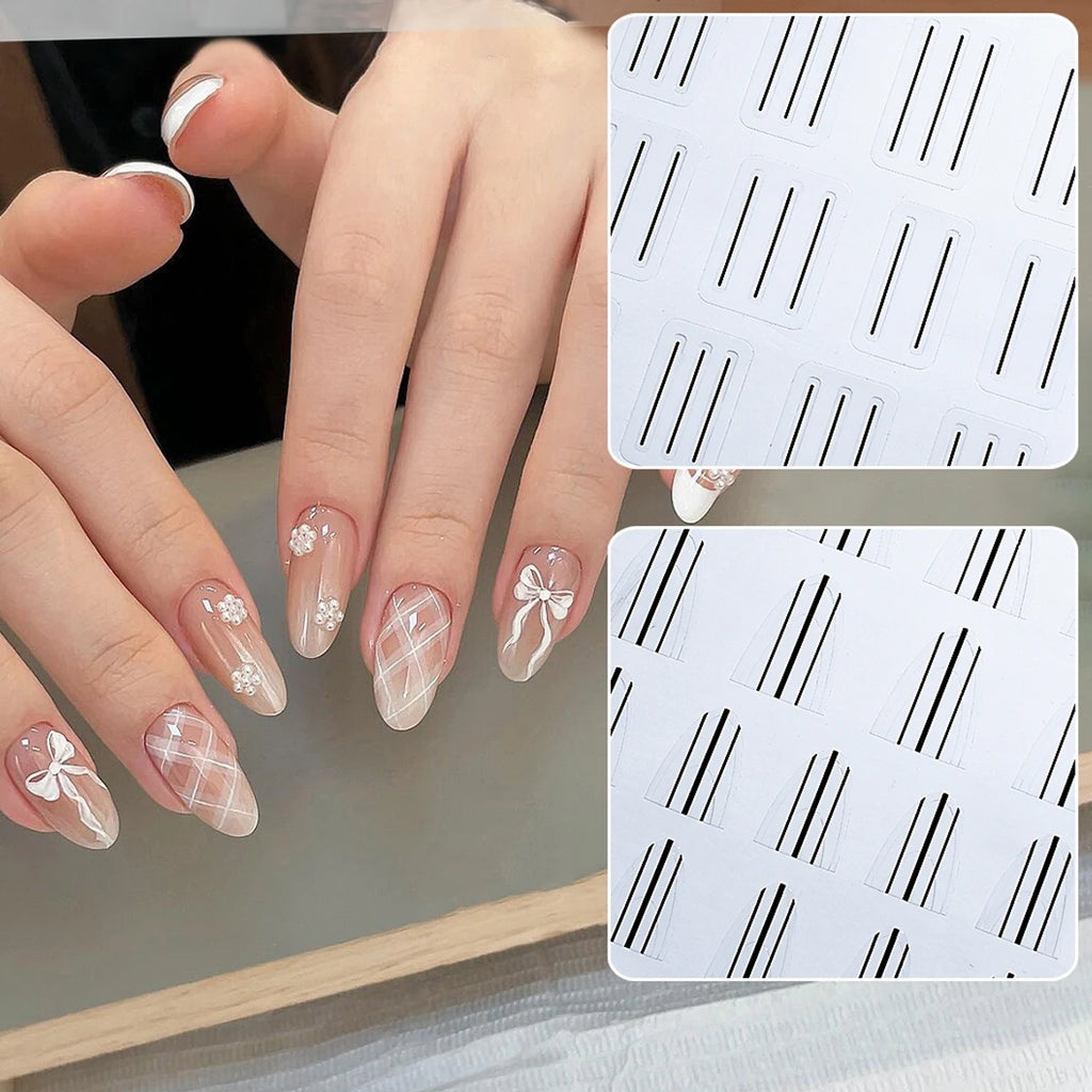 Geometric French Nail Guide Stickers – Curve & Straight Striping Tape, 2–20 Sheets