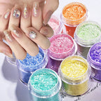 Spring Pink Aurora Opal Nail Flakes – Ultra-Thin Polarized Shimmer Powder, 16 Colors