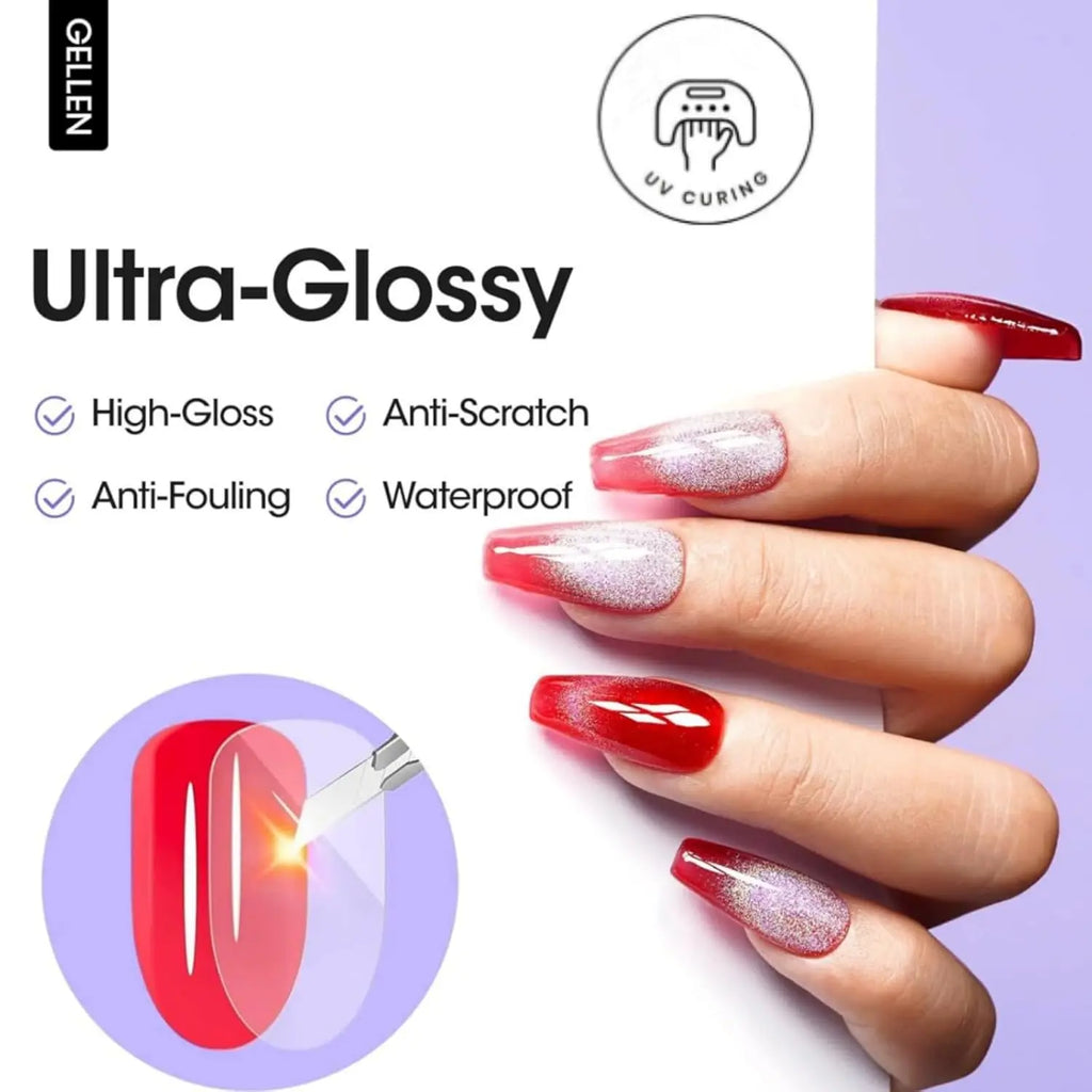GELLEN Crystal Gel Top Coat – Ultra Glossy, 28+ Days Long-Lasting Shine
