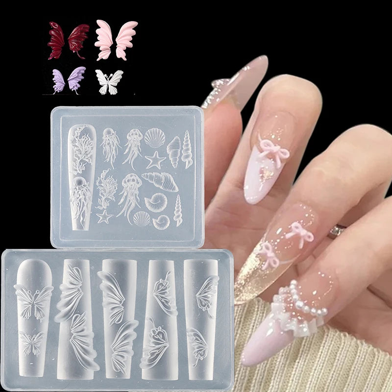 3D Mini Silicone Nail Mold – Butterfly, Flower & Shell Stamping Plate